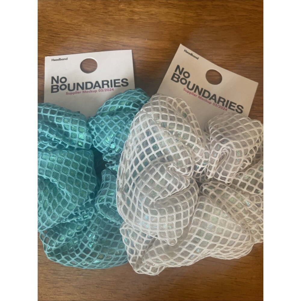 2 No Boundaries Women's Hair Ties Scrunchies iridescent Mockup Large Headband Lo